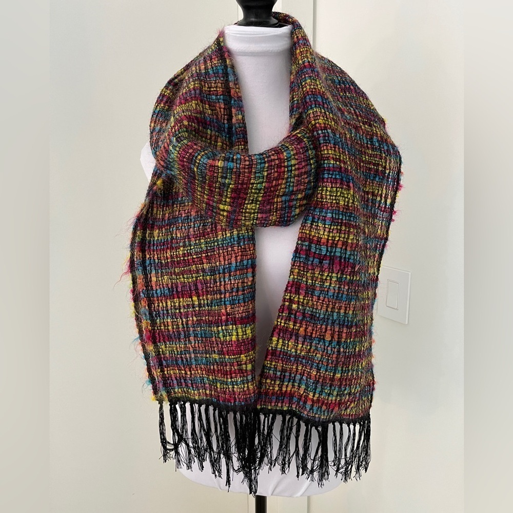 SHAWL Scarf Lightweight Multi-Colour Woven Stripes Soft Vibrant Artsy Layer Chic
